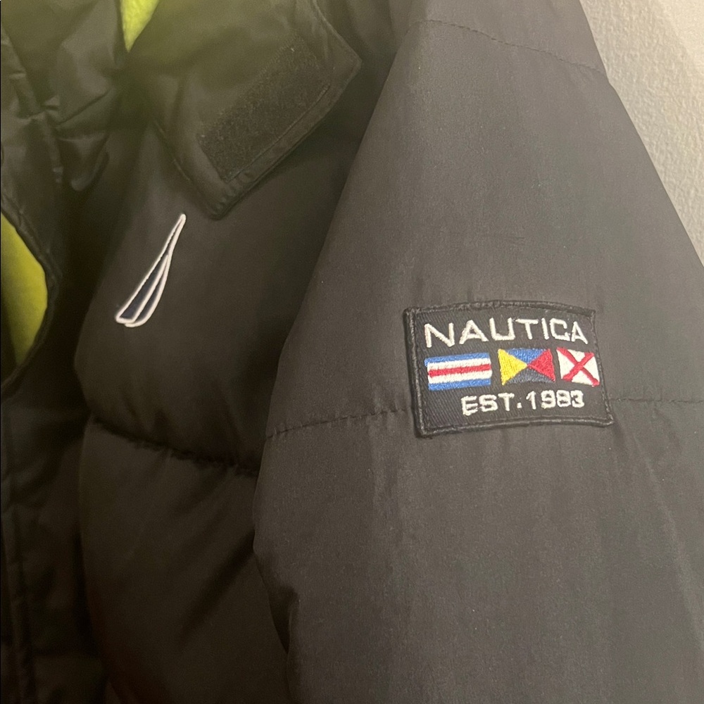 Nautica Kids Puffer Jacket in Black with Yellow Interior - Picture 2 of 7